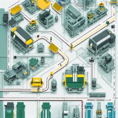 Factory floor layout with efficient workflow pathways